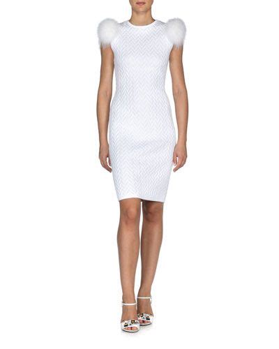 fendi fox fur sleeve herringbone sheath dress|Fendi ready to wear.